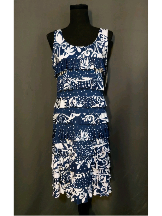 Tango Mango Dresses & Skirts - Tango Mango Blue White Abstract Polka Dot Ruffle Shift Dress Stretch P/S NWT